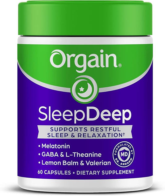 Orgain SleepDeep, Melatonin Sleep Aid Support 60 Count, 30 Day
