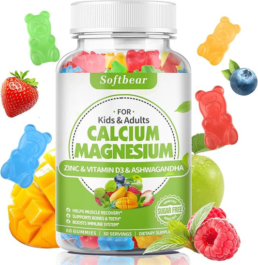 Calcium Magnesium Zinc Gummies for Women, 600 mg D3 for 60 Gummies