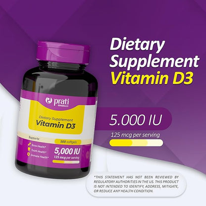 Vitamin D3 5,000 IU – 500 Softgels – Supports Defense System, Bone & Muscle Health – Family Size