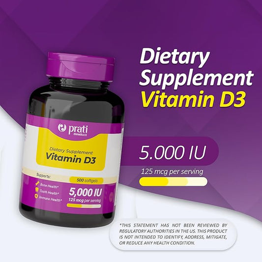 Vitamin D3 5,000 IU – 500 Softgels – Supports Defense System, Bone & Muscle Health – Family Size
