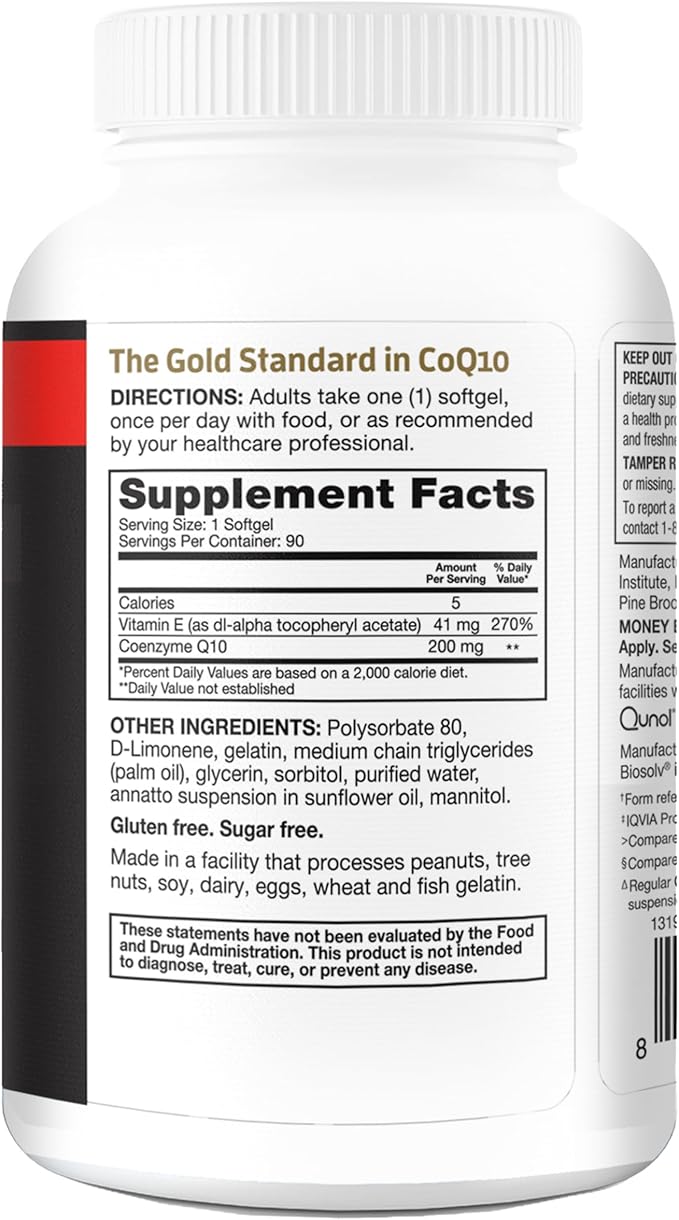 Qunol CoQ10 200mg Softgels, Ultra CoQ10 Q10 Supplements 90 Count