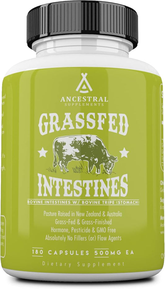 Ancestral Supplements Grass Fed Beef Intestines 3000mg, Digestion 180 Capsules