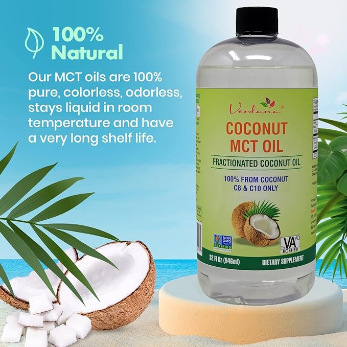 Verdana MCT Oil, Fractionated, Genuine 100% Coconut Derived, Kosher Food Grade, Vegan, Non-GMO, Great for Keto and Paleo Diet, Oil Pulling Oral Rinse Mouthwash (32 Fl Oz)