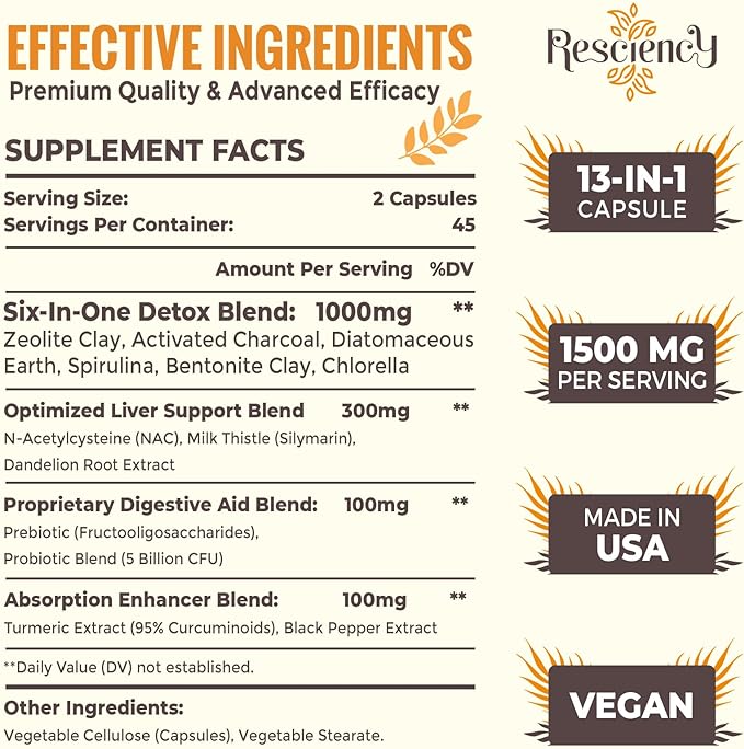 6-in-1 Detox Binder Supplement 1500 MG 180 Vegetarian