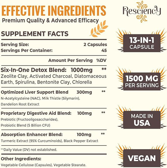 6-in-1 Detox Binder Supplement 1500 MG 180 Vegetarian