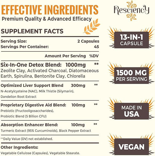 6-in-1 Detox Binder Supplement 1500 MG 90 Vegetarian