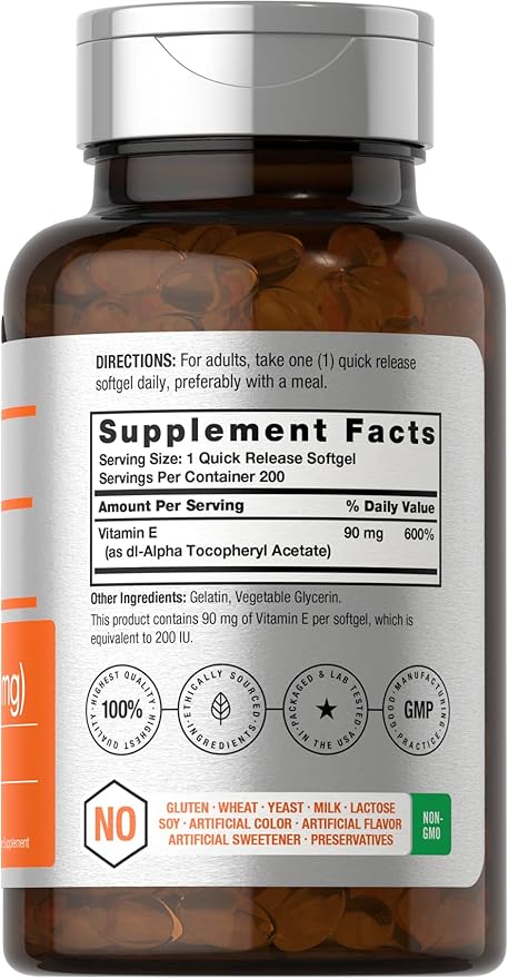 Horbäach Vitamin E Supplement 200 IU (90 mg) 200 Softgel
