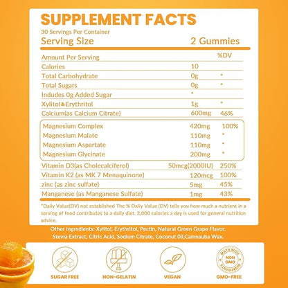 Calcium Magnesium Gummies 600mg Calcium,420mg Magnesium D3+K2 High (60 count)