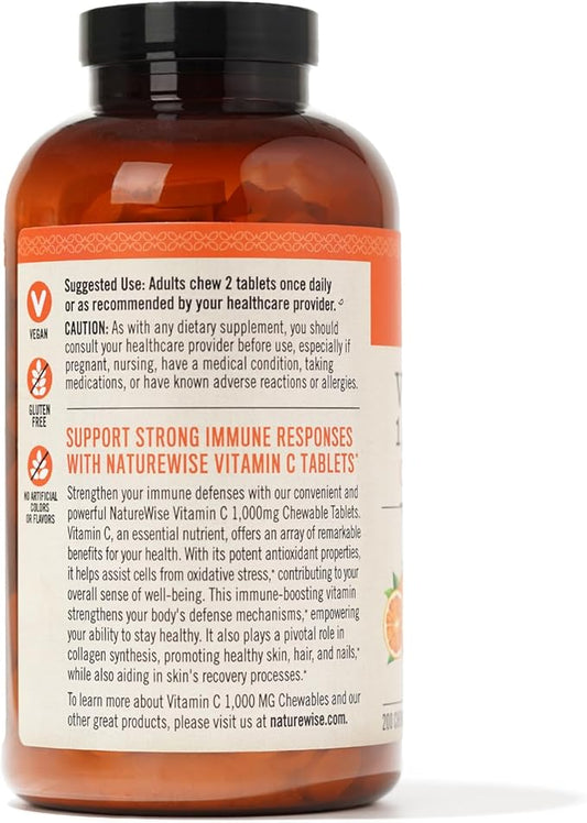 NatureWise Vitamin C 1000mg Chewable Tablet Supplement -200 Count[100 Count[100 Days