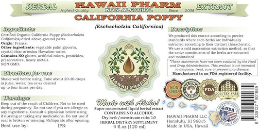 HawaiiPharm California Poppy Alcohol-Free Liquid Extract, 2 fl.oz