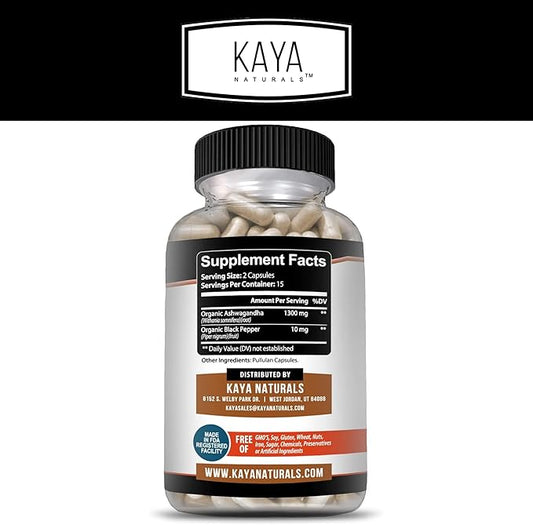 Kaya Naturals Organic Ashwagandha Root 1300mg Adaptogen