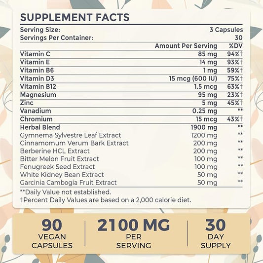 16 in 1 Blxxd Sugr Effective Gymnema Sylvestre Supplement 2100MG | with Berberine, Cinnamon, Bitter Melon | Vitamins, Magnesium & Chromium | Non GMO | 2Pack