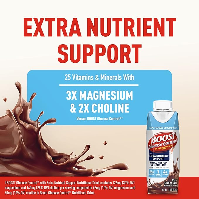 BOOST Glucose Control Ready to Drink Nutritional Drinks with Extra Nutrient Support Drink, Rich Chocolate, 8 Fl Oz, Pack of 24