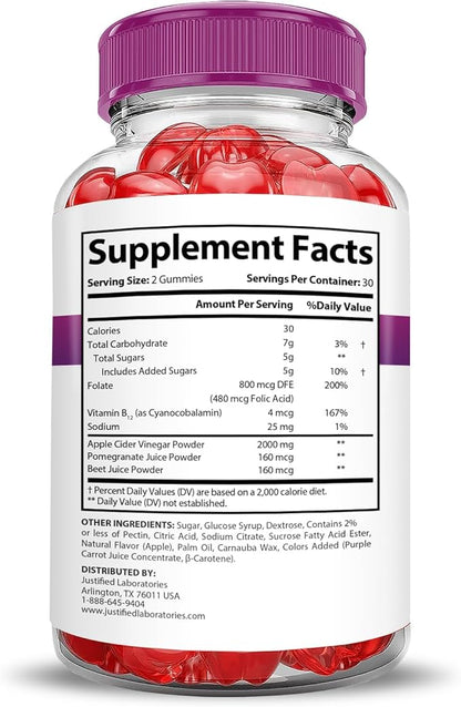 Justified Laboratories (5 Pack Fast Ripped Keto ACV Gummies Extreme 2000MG Fast Ripped Keto Gummies Apple Cider Vinegar Formulated with Pomegranate Beet Juice Powder B12 Vegan Non GMO 300 Gummys