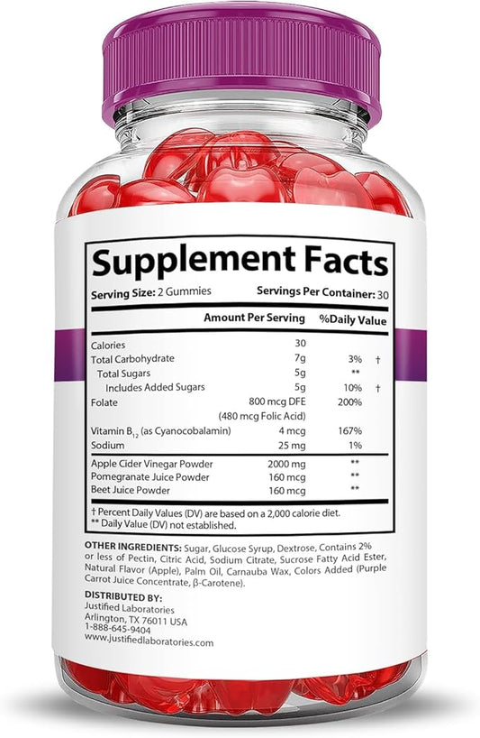 Justified Laboratories (2 Pack Fast Ripped Keto ACV Gummies Extreme 2000MG Fast Ripped Keto Gummies Apple Cider Vinegar Formulated with Pomegranate Beet Juice Powder B12 Vegan Non GMO 120 Gummys