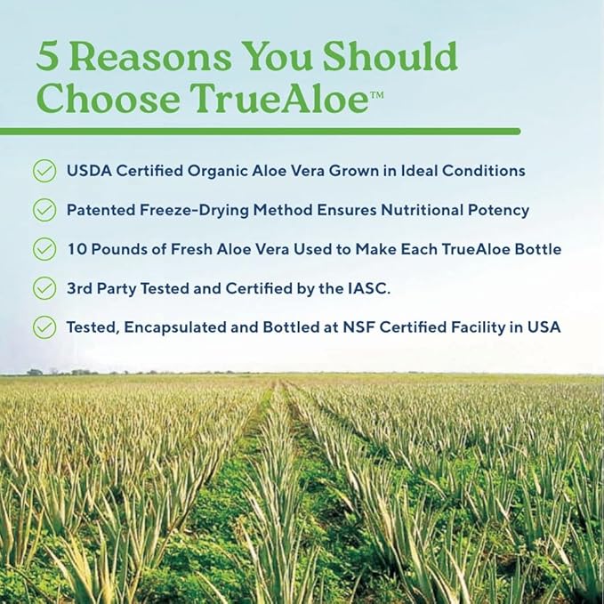 NatureCity True-Aloe 80,000mg Aloe Vera Gel Equivalent Per Serving– Made with Organic Aloe Vera (720 Capsules) Digestive, Skin and Joint Support|Small Easy-to-Swallow Pills