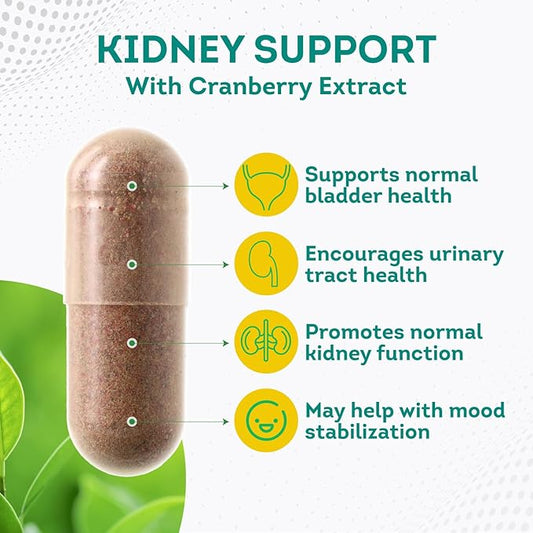 PurePremium Supplements Kidney Support Supplement for Men & Women - with Cranberry Extract to Support Urinary Tract, Normal Bladder Function & Supports Kidney's Health - 4 Months Supply - 120 Capsules
