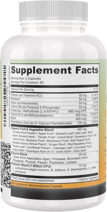 Vitamin B Complex B12 Methylcobalamin, B1, B2, B2, B3, B3, B5, B5, B6, B6, B7, B7, B9 B9 - 120 Capsules