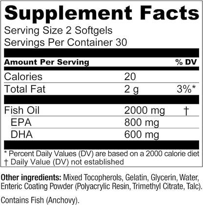 OmegaWell Fish Oil: Heart, Brain, and 800 mg 600 mg 120 Count (2-Pack)