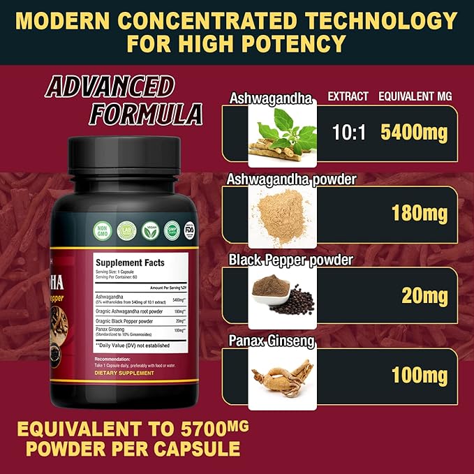 Organic India Ashwagandha Capsules 5700mg 60 Vegan 2 Months
