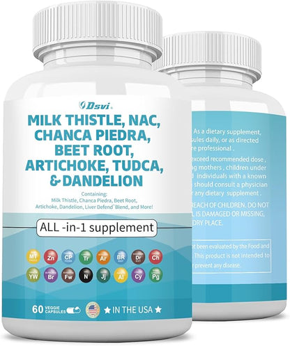 Milk Thistle 3000mg NAC Chanca Piedra 2000mg Beet 2000mg Artichoke 2000mg Dandelion 1000mg Liver Women,60 Count