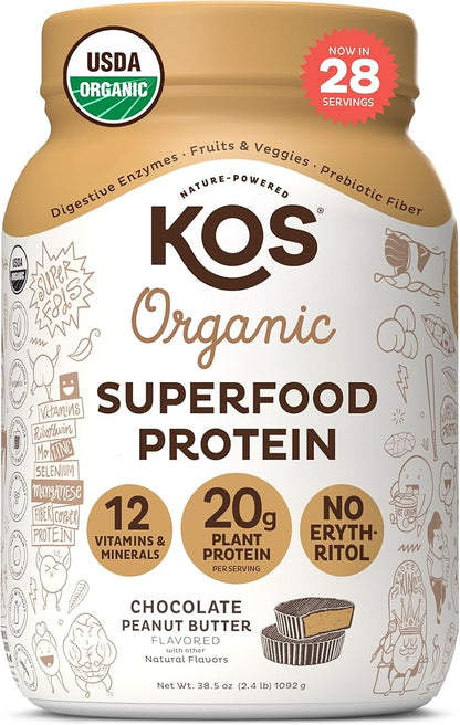 KOS Organic Plant Based Protein Powder, 2.4 lbs, 28 Servings