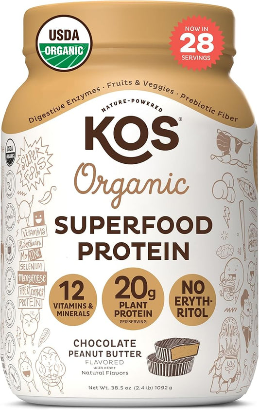 KOS Organic Plant Based Protein Powder, 2.4 lbs, 28 Servings