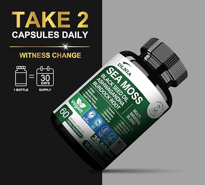 16-in-1 Organic Sea Moss 17500mg Ashwagandha 5000mg Black 4000mg Turmeric 5000mg Bladderwrack D3 with