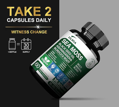 16-in-1 Organic Sea Moss 17500mg Ashwagandha 5000mg Black 4000mg Turmeric 5000mg Bladderwrack D3 with