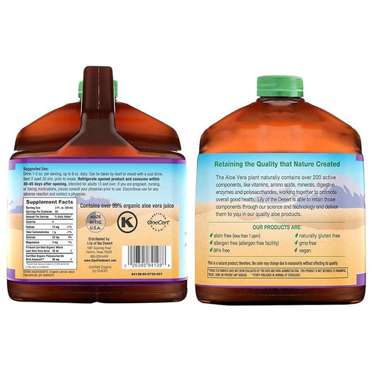 Lily of the Desert Aloe Vera Juice Preservative Free, Whole Leaf Filtered Aloe Vera Drink 128 Fl Oz with Cup