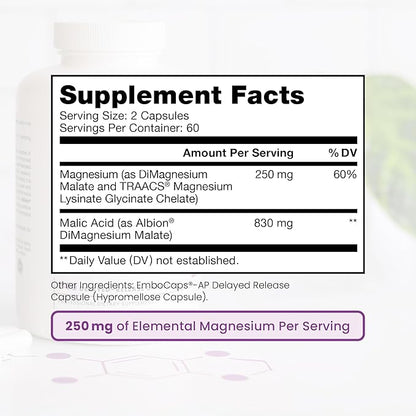Pure TheraPro Rx Optimum Magnesium Lysinate Glycinate & Di-Magnesium Malate, Made in USA | 2 Month Supply | Chelated for Maximum Absorption, Supports Bone Health & Energy, Non-GMO