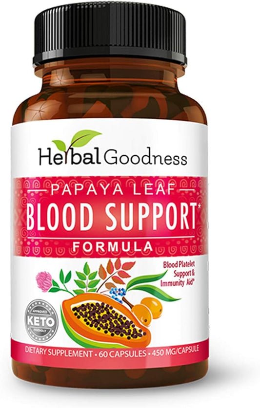 Papaya Leaf Blood Support Capsules 60/450mg Veggie (1 Bottle)
