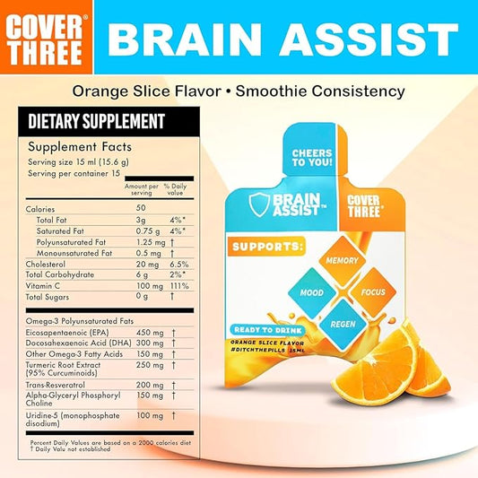 Cover Three Brain Assist Brain Supplement, (6 Boxes)