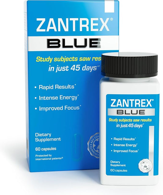 Zantrex Blue - High Energy Supplement - 300MG Natural Caffeine - Yerba Mate, Damiana, and Guarana, 60 Count