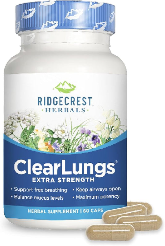 RidgeCrest Herbals ClearLungs Extra Strength, Natural (60 Caps, 30 Serv)