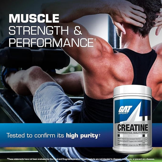 GAT SPORT Creatine Monohydrate Powder, Strength, Brain Health, Anti-oxidant, Endurance, for Men & Women, Unflavored (60 Servings)