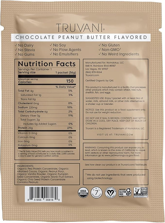 Truvani Vegan Pea Protein Powder 20g Organic 1 Serving