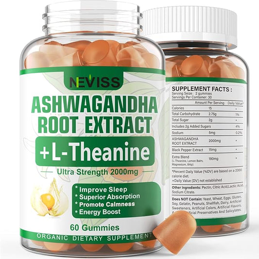 NEVISS Ashwagandha Gummies 2000mg, Feel Refreshed, 5-HTP, L-Theanine, (1 Pack (60 Countss))