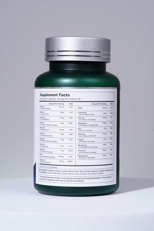 21 Vitamins &Minerals, All-in-One Support, Multivitamin K2, Vitamin D3, Vitamin B12, B6, B6, Folate, 60 Capsules