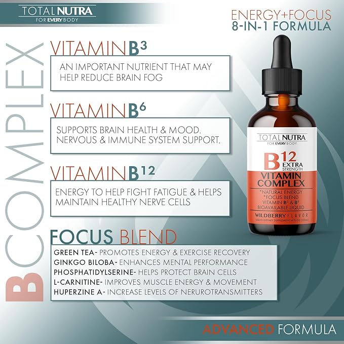 Extra Strength Liquid B12 Vitamin Drops- B12, B6, B6, B3- B3- Vegan