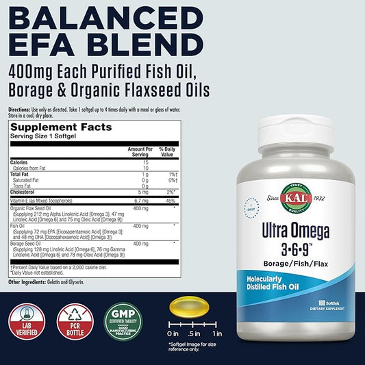 KAL Ultra Omega 3-6-9 1200mg 100 Softgels