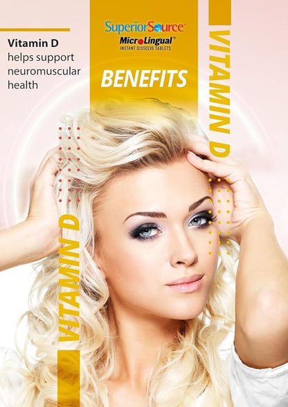 Superior Source Vitamin D3 5000 IU - Offers Immune System, Brain & Nervous System Support - Aids Calcium Absorption for Teeth & Bone Health - Bariatric Friendly - 100 Sublingual Dissolving Tablets
