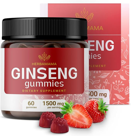 HERBAMAMA Korean Red Ginseng Gummies 1500 mg 60 Strawberry-Flavored