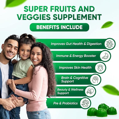 Sugar-Free Real Organic Fruits, Super Greens 35+ Nutritious Boost|60 Vegan
