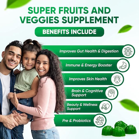 Sugar-Free Real Organic Fruits, Super Greens 35+ Nutritious Boost|60 Vegan