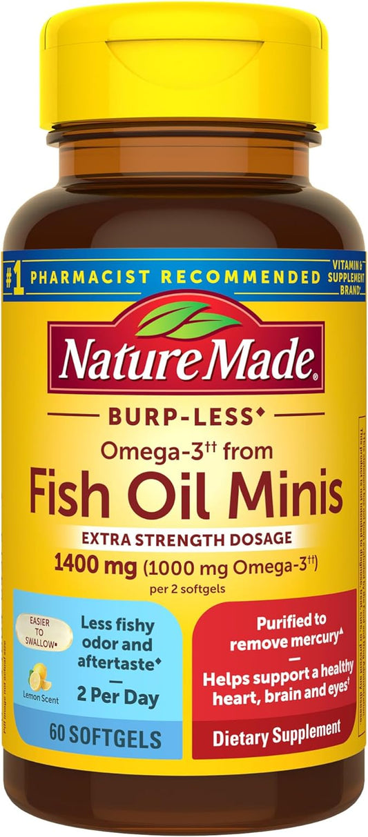 Nature Made Extra Strength Burp Less 3 Fish 1400 mg 3 Supplement, 60 Softgels, 30 Day