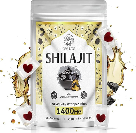1400 MG Shilajit Gummies, Shilajit Pure Himalayan Organic Gummies with Ashwagandha, Himalayan shilajit for Men, 85+ Trace Minerals & Fulvic Acid, Individually Wrapped, Sugar-Free, 60 Gummies