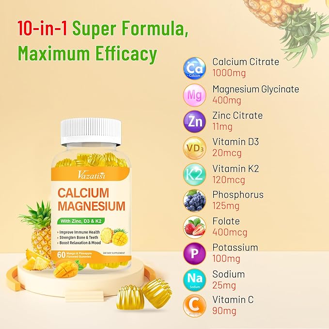 Calcium Magnesium Zinc Gummies with Vitamin D3 & K2, High 120 Gummies…