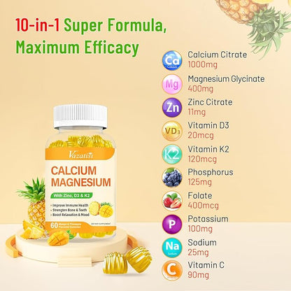 Calcium Magnesium Zinc Gummies with Vitamin D3 & K2, High 120 Gummies…