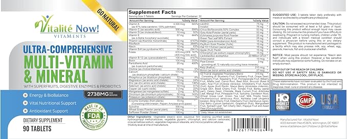 Vegan Whole Food Multivitamin & Mineral B1 B2 B2 B6 B6 B12 B12 C D3 E 110 Super 90 Tablets